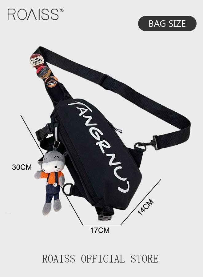 roaiss Unisex Multifunctional Chest Bag with Pendant Waistpack Belt Bag Large Capacity Single Shoulder Crossbody Bag for Men and Women College Students Ideal for Daily Commuting Multipurpose Activities Black 14*17*30cm - Image 2