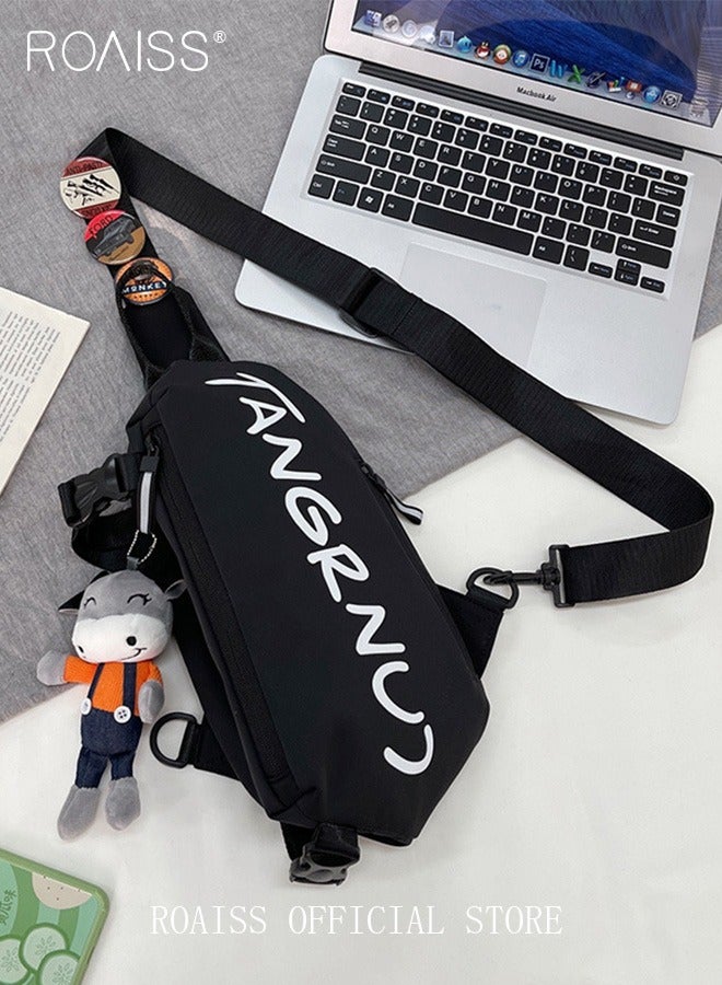 roaiss Unisex Multifunctional Chest Bag with Pendant Waistpack Belt Bag Large Capacity Single Shoulder Crossbody Bag for Men and Women College Students Ideal for Daily Commuting Multipurpose Activities Black 14*17*30cm - Image 3