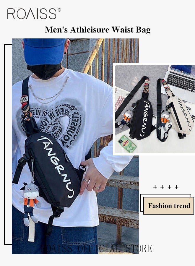 roaiss Unisex Multifunctional Chest Bag with Pendant Waistpack Belt Bag Large Capacity Single Shoulder Crossbody Bag for Men and Women College Students Ideal for Daily Commuting Multipurpose Activities Black 14*17*30cm - Image 4