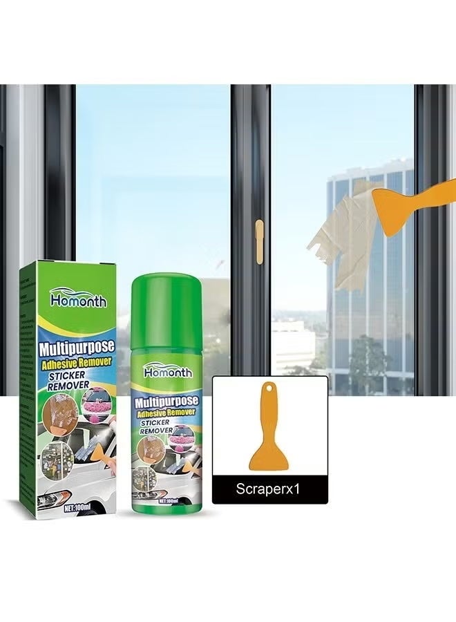 Homonth Multipurpose Adhesive Remover, Surface Safe Rapid Glue Remover with Scraper, Sticker Remover for Cars, Windows, Walls, Efficiently Remove Sticky Residues, Labels, Tape, Gum, Bandages, Adhesives, Wax 100ml - Image 1