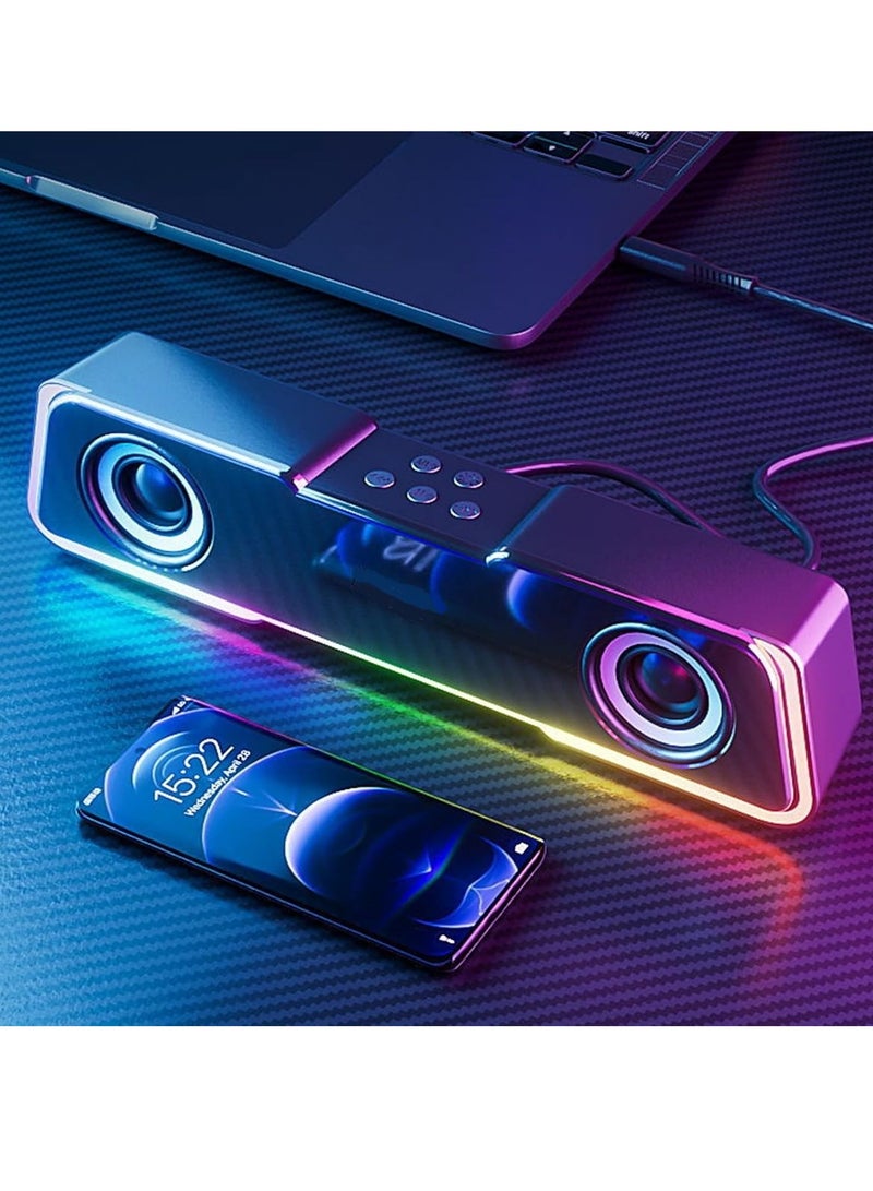 HalfSun RGB Bluetooth Speaker Soundbar - Wireless /USB Flash Playback/AUX 3.5mm Stereo Sound - HiFi 6W ( 3w x2 ) - RGB Light Speaker - USB Wired for Power | Black - Image 1