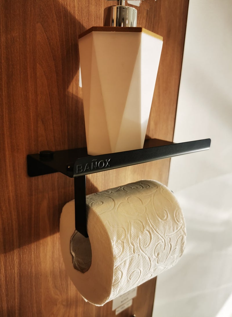 Black stainless steel Shelf & Toilet Paper Holder.  - Image 2