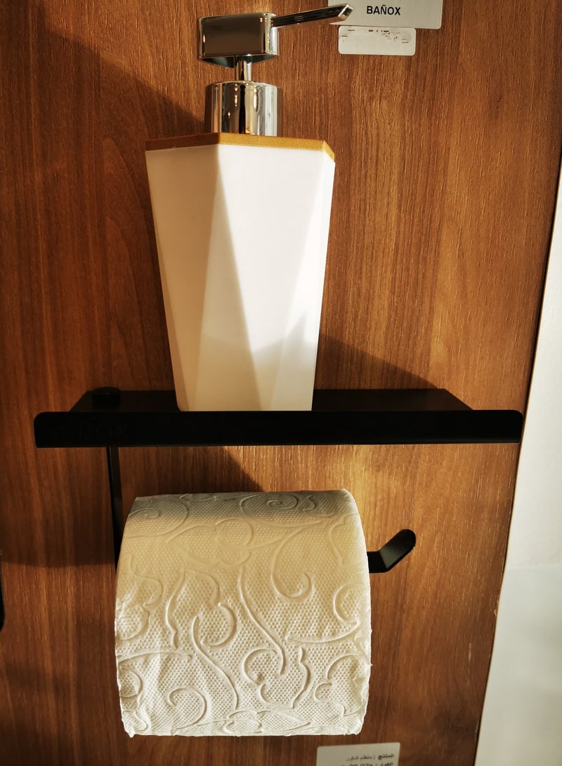 Black stainless steel Shelf & Toilet Paper Holder.  - Image 3