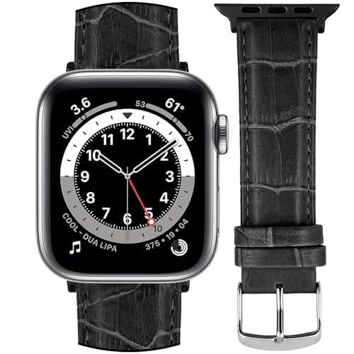 DBLACK ‘’SAND’’ Compatible with Apple Watch Strap 42mm 44mm 45mm 46mm 49mm, Leather Watch Strap, Bamboo Pattern Design Watch Belt for iWatch Series 11 10 9 8 7 6 5 4 3 2 1, SE 3/2/1 and Ultra 3/2/1 (Watch is Not Included) (Black, 42mm 44mm 45mm 49mm / Black) - Image 1