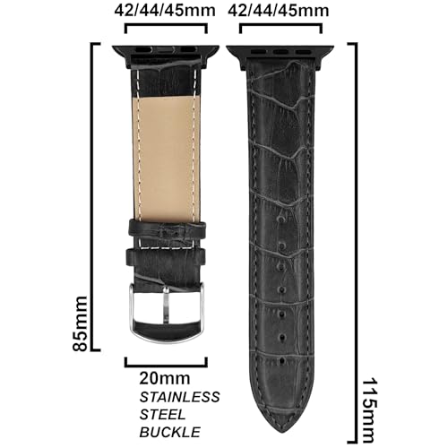 DBLACK ‘’SAND’’ Compatible with Apple Watch Strap 42mm 44mm 45mm 46mm 49mm, Leather Watch Strap, Bamboo Pattern Design Watch Belt for iWatch Series 11 10 9 8 7 6 5 4 3 2 1, SE 3/2/1 and Ultra 3/2/1 (Watch is Not Included) (Black, 42mm 44mm 45mm 49mm / Black) - Image 2