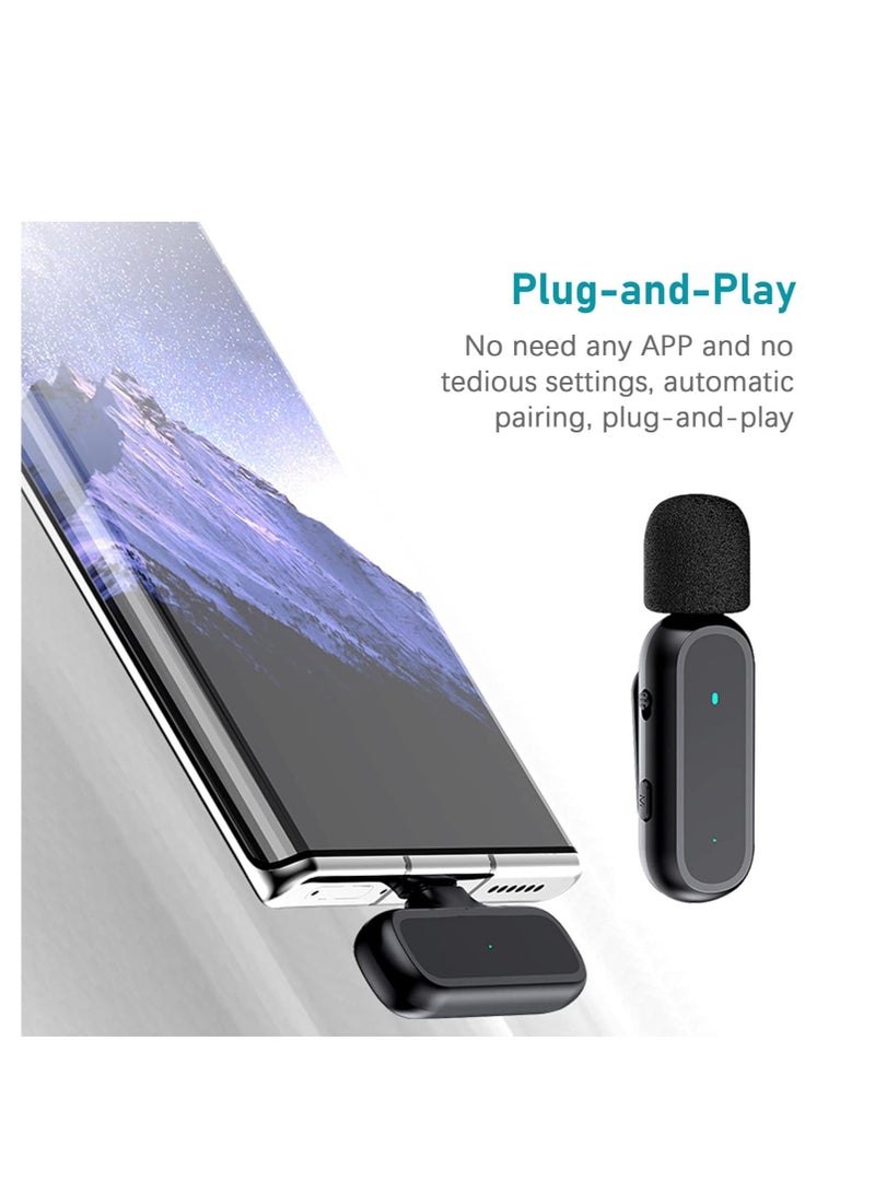 Wireless Microphone for ，Portable One-trigger-Two Wireless Clip-on Microphone System for Type-C Android Phones Video Recording Mic 20M Transmission Range Built-in Battery with Charging Case for Vlog L - Image 2