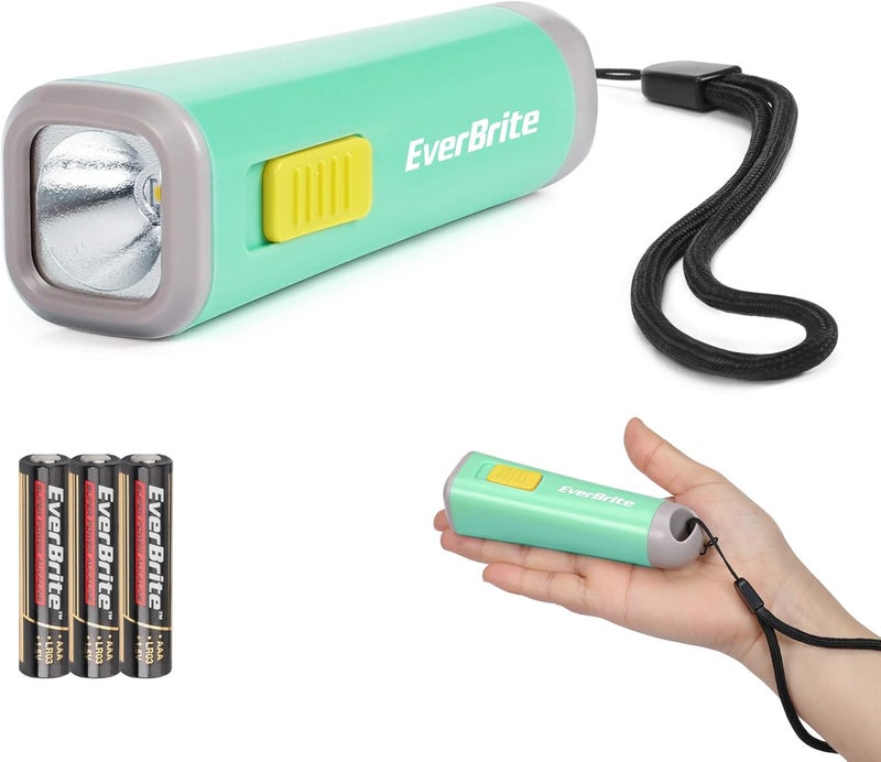 EverBrite Small Flashlight, Mini LED Flashlight, Plastic Torch Use for Emergencies, Camping, Outdoor with Lanyard 3AAA Battery Included, Green - Image 1