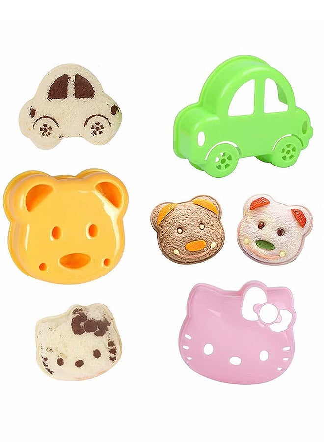 3 قطع من الشطائر علي شكل دببه ومكتوب ، واله غير قابله للكسر لصنع الشطائر ، وقاطع ومكبر للفم ، وعلبه غداء وعلبه غداء - Image 1