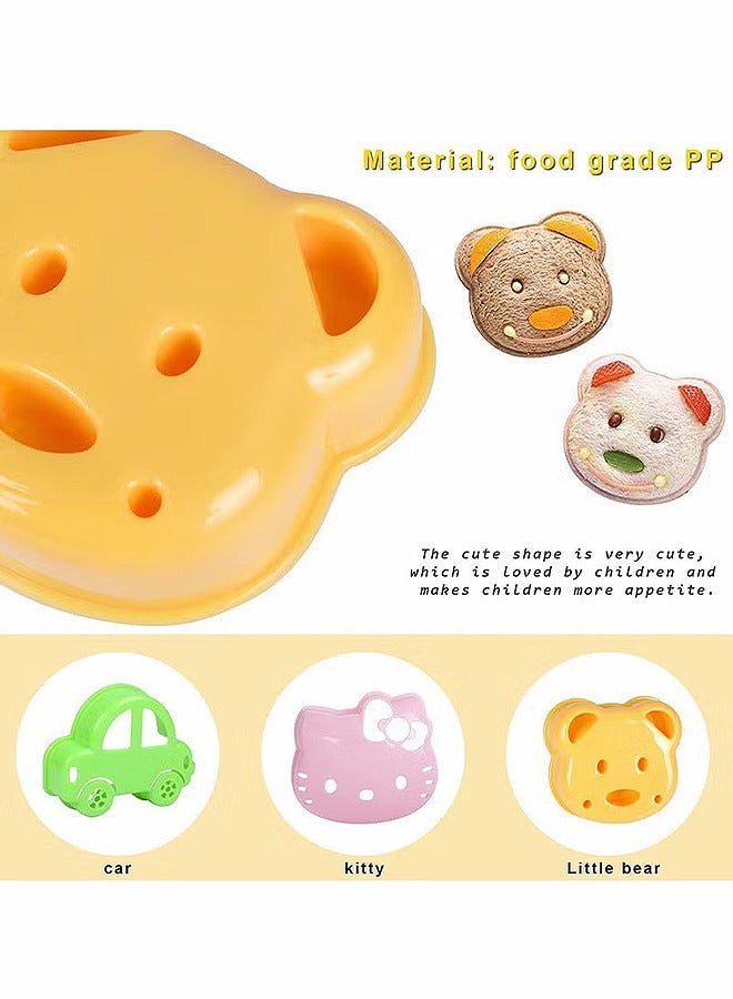 3 قطع من الشطائر علي شكل دببه ومكتوب ، واله غير قابله للكسر لصنع الشطائر ، وقاطع ومكبر للفم ، وعلبه غداء وعلبه غداء - Image 2