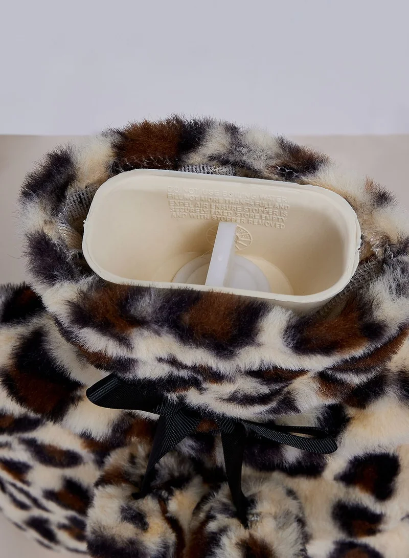 Aroma Home Leopard Faux Fur Hot Water Bottle & Satin Eye Mask Set