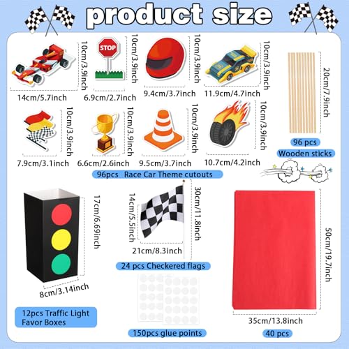 Saypacck 12 Sets Race Car Birthday Party Decorations Race Car Centerpieces for Tables with Traffic Boxes Themed Baby Shower Decoration Cutouts Checkered Flags for Birthday Theme Party Supplies - Image 5