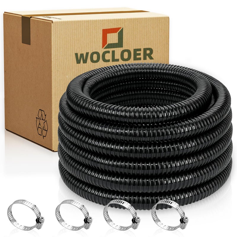Wocloer Pond Tubing 1â€ Ã— 10 Feet Black Flexible PVC Pond Hose,Garden Pond PVC Tube - Reinforced, Kink-Resistant Tubing for Pumps, Fountains & Waterfalls, with 4 Clamps,1" Dia - Image 1