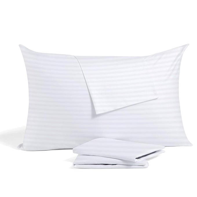 TODDLER TRAVEL PILLOWCASE 12X16 INCH WHITE STRIPED ZIPPER CLOSER PILLOW CASE SET OF 2 PC TRAVEL PILLOW COVER 500 THREAD COUNT 100 SOFT EGYPTIAN COTTON DECORATIVE TRAVEL PILLOW COVER