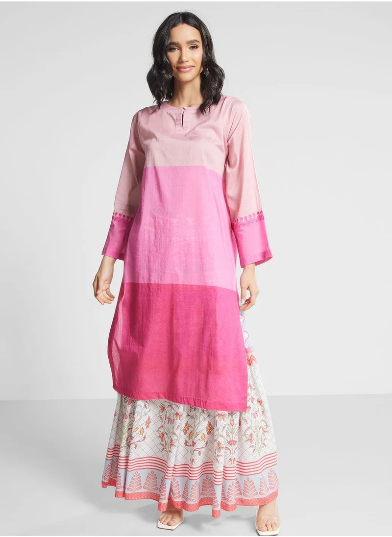 Nishat Linen Pleated Floral High Waist Skirt