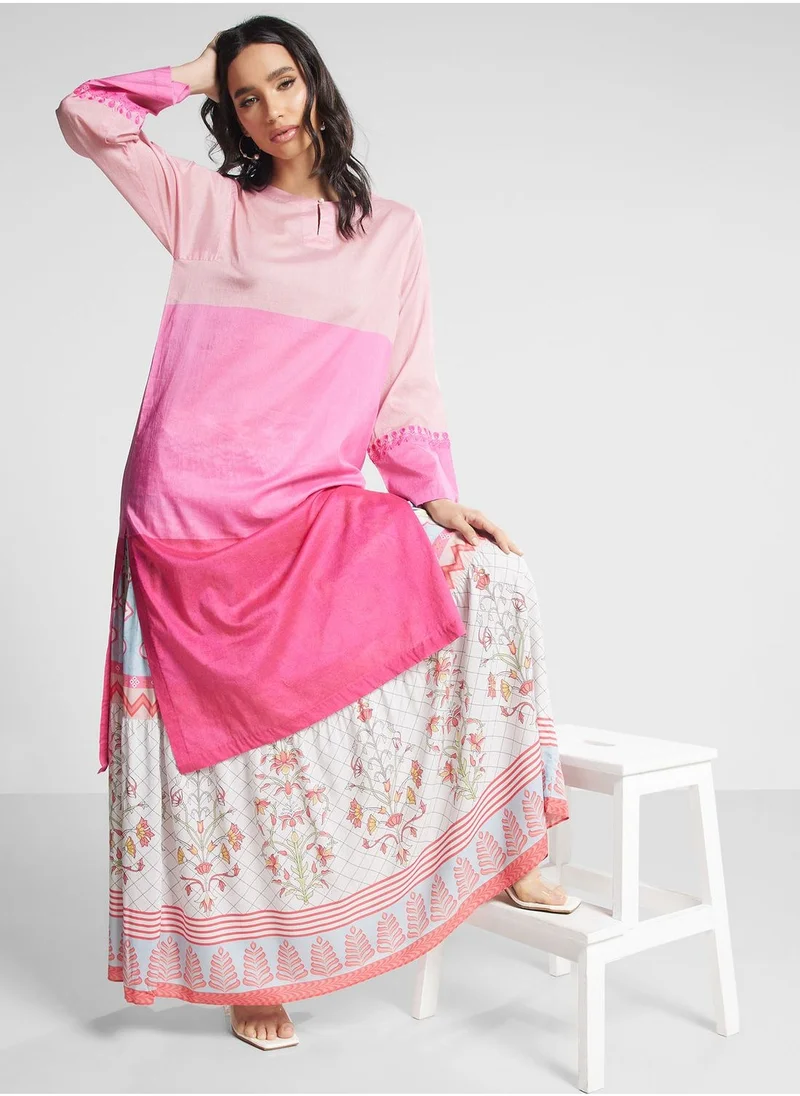 Nishat Linen Pleated Floral High Waist Skirt