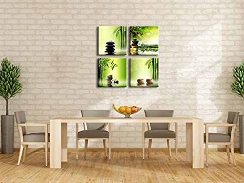 Pyradecor Modern 4 Panel Stretched Contemporary Zen Canvas Prints Perfect Bamboo Green Pictures on Canvas Wall Art for Home Office Decorations Living Room Bedroom - Image 3