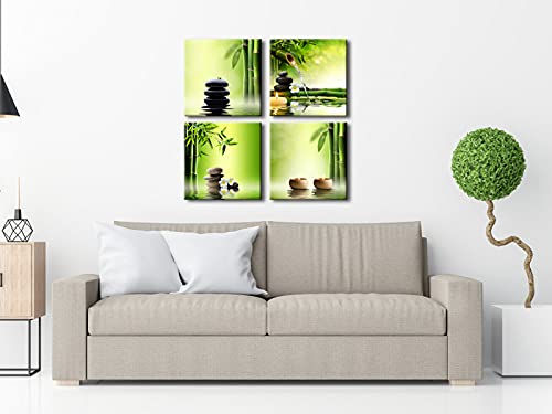 Pyradecor Modern 4 Panel Stretched Contemporary Zen Canvas Prints Perfect Bamboo Green Pictures on Canvas Wall Art for Home Office Decorations Living Room Bedroom - Image 2