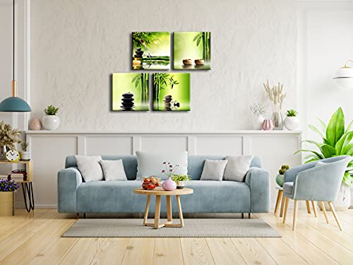 Pyradecor Modern 4 Panel Stretched Contemporary Zen Canvas Prints Perfect Bamboo Green Pictures on Canvas Wall Art for Home Office Decorations Living Room Bedroom - Image 5