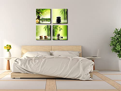 Pyradecor Modern 4 Panel Stretched Contemporary Zen Canvas Prints Perfect Bamboo Green Pictures on Canvas Wall Art for Home Office Decorations Living Room Bedroom - Image 4