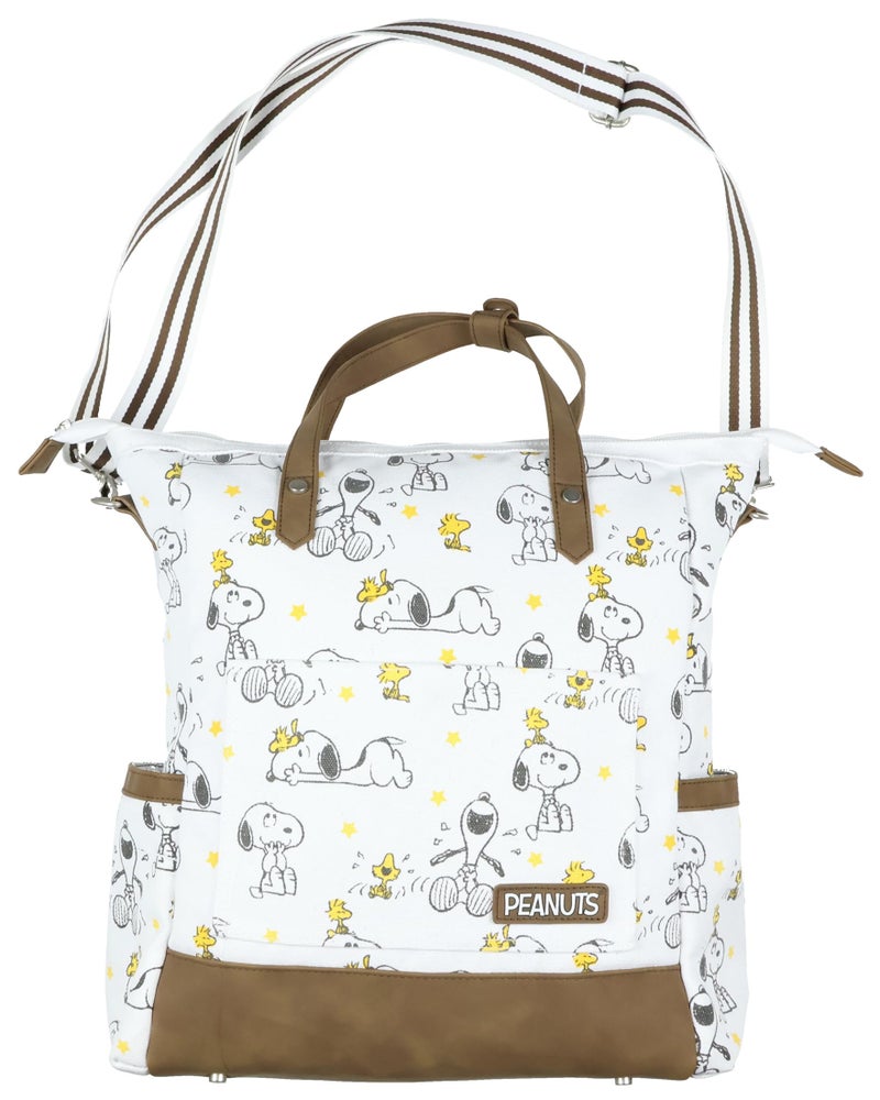 INTIMO Peanuts Convertible Totepack Snoopy and Woodstock Backpack with Carrying Handles and Shoulder Strap Faux Leather Bottom Bag 16" - Image 1