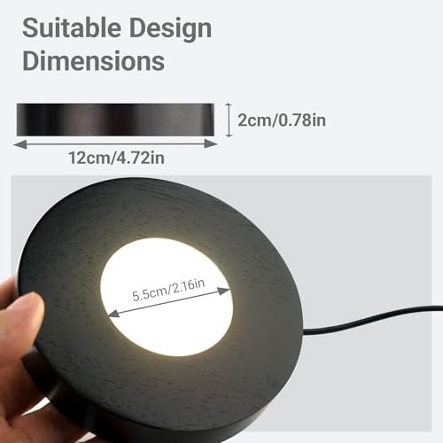 FuoiCorn Wood LED Light Base Crystal Display Base for Glass ArtAcrylic 3 Light Modes with 10Level Dimming Auto Timer Dark Brown 47inch - Image 3