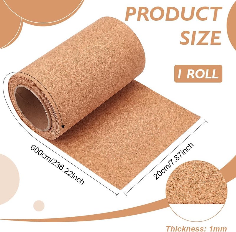BENECREAT 600x20cm Cork Roll, 1mm Natural Cork Board Bulletin Board Corkboard Paper Sheets for Coaster, Wall Decoration, Party and DIY Crafts Supplies - Image 2