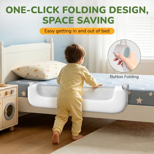Deeteck Bed Guard Rail for Toddlers 32 Adjustable Heights Folding up Portable Bed Railing for Baby Toddler Bed Rails Guard for Crib Twin BunkFull Size Queen King BedWhite - Image 3