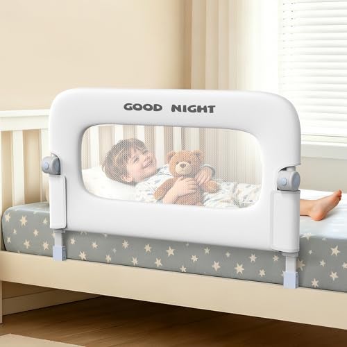 Deeteck Bed Guard Rail for Toddlers 32 Adjustable Heights Folding up Portable Bed Railing for Baby Toddler Bed Rails Guard for Crib Twin BunkFull Size Queen King BedWhite - Image 1