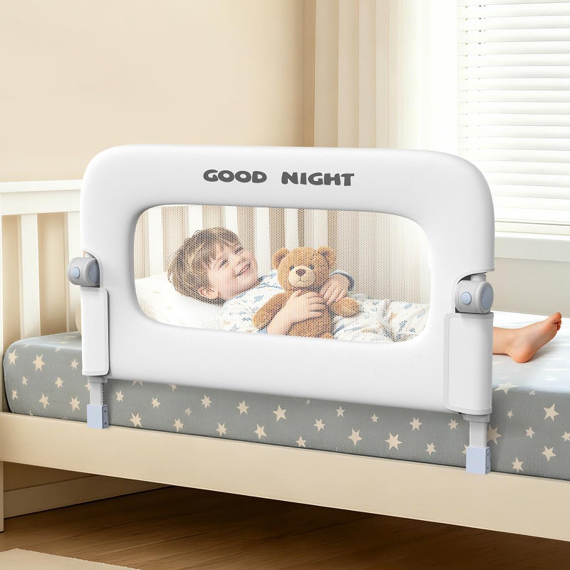 Deeteck Bed Guard Rail for Toddlers 32 Adjustable Heights Folding up Portable Bed Railing for Baby Toddler Bed Rails Guard for Crib Twin BunkFull Size Queen King BedWhite - Image 2