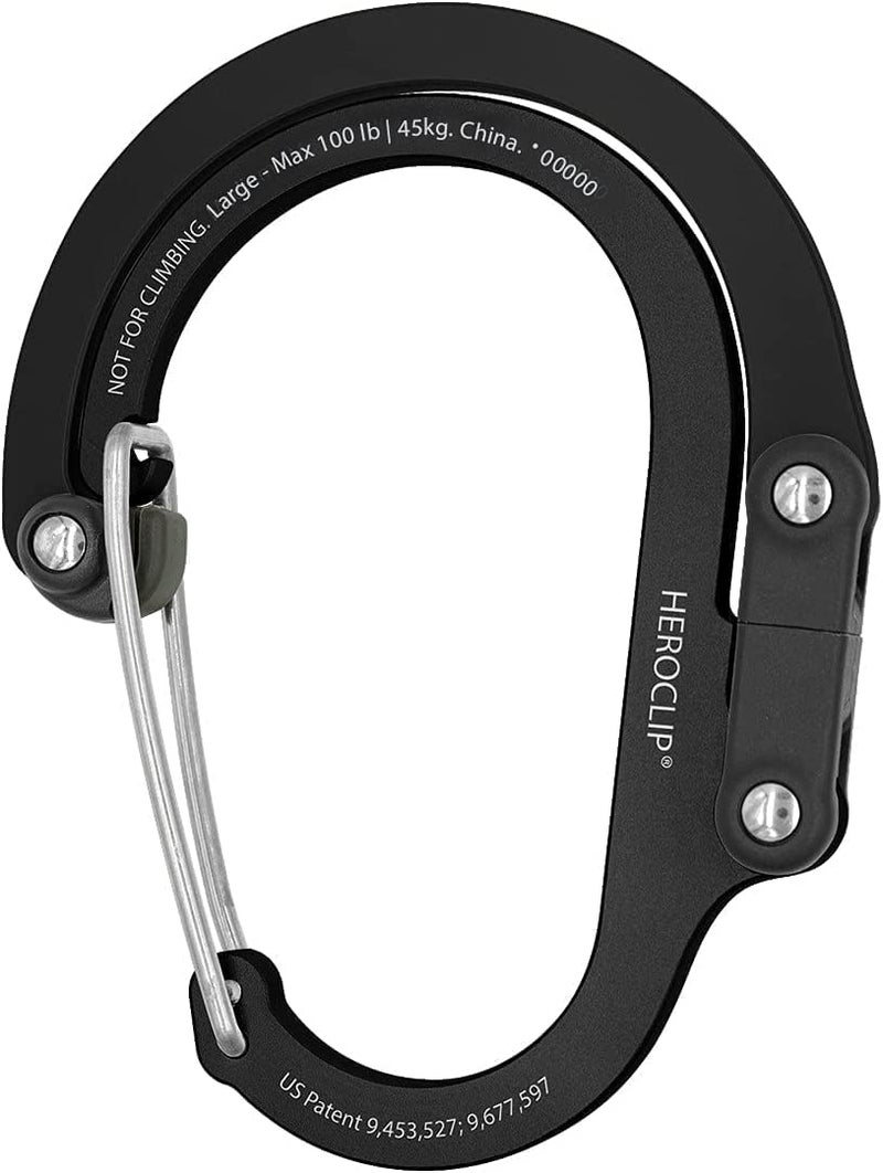GEAR AID HEROCLIP Carabiner Clip and Hook (Large) for Camping, Backpack, Organization, and Garage, Stealth Black - Image 1