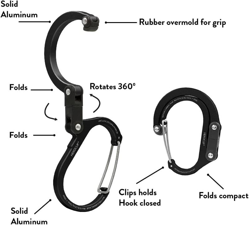 GEAR AID HEROCLIP Carabiner Clip and Hook (Large) for Camping, Backpack, Organization, and Garage, Stealth Black - Image 3
