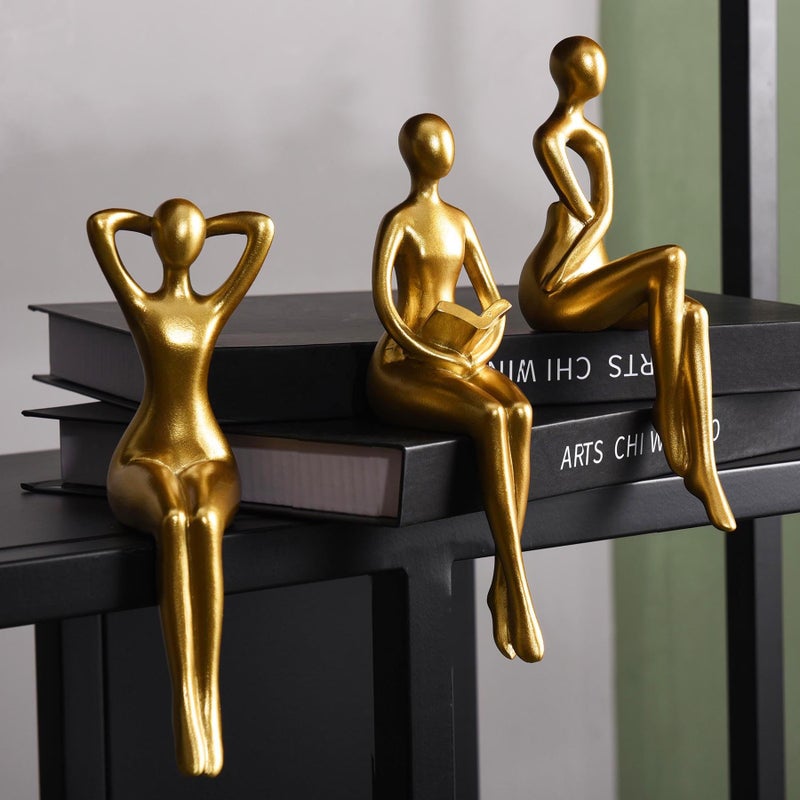 Quoowiit Gold Decor Thinker Statue Decor Book Shelf Decor, Abstract Statue Ornament Office Decor Modern Home Decor Decorations for Living Room Collectable Figurines Coffee Table Decor 3 Piece - Image 1