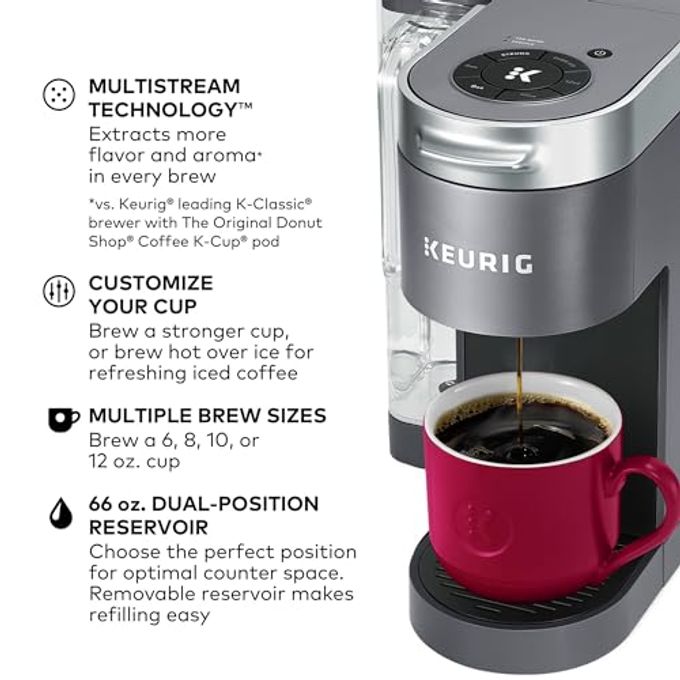 Keurig K-Supreme Single Serve K-Cup Pod Coffee Maker, Multistream Technology, 4 Brew Sizes, 66Oz Dual-Position Removable Reservoir, Gray - Image 3