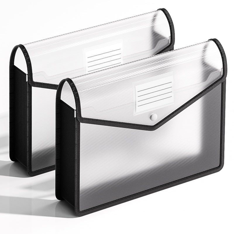 XingDuing 2 Pack Plastic Expanding File Folder, Transparent envelopes with Snap Closure, Fit Letter/A4 Size for School/Office/Home/Hospital, No Dividers, Large Capacityï¼ˆBlackï¼‰ - Image 1