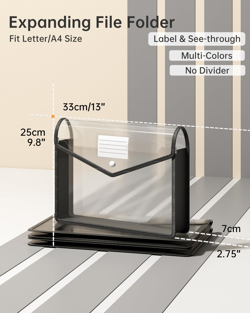 XingDuing 2 Pack Plastic Expanding File Folder, Transparent envelopes with Snap Closure, Fit Letter/A4 Size for School/Office/Home/Hospital, No Dividers, Large Capacityï¼ˆBlackï¼‰ - Image 2