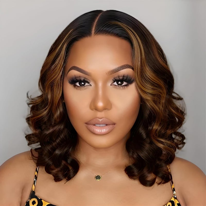 Tinashe Wear and Go Glueless Bob Wigs Human Hair 5x6 HD Lace Closure Wigs Pre Plucked Body Wave Lace Front Wigs Human Hair Short Wigs for Black Women (Loose Body Bob Wig P1B/2/30, 14inch) - Image 1