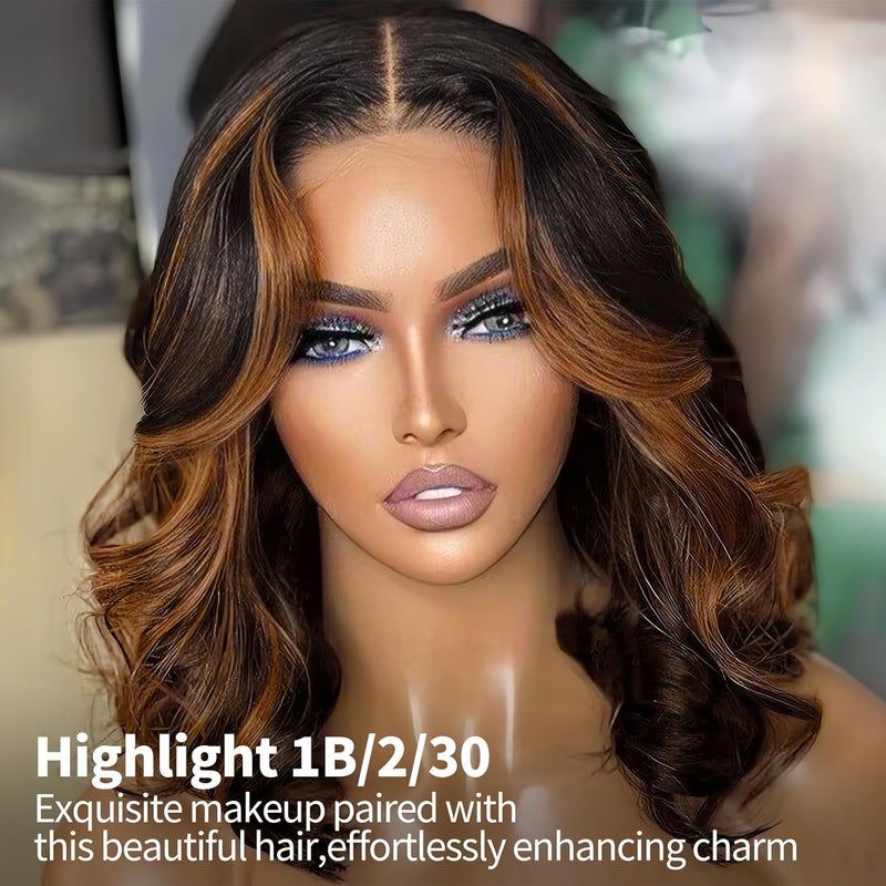 Tinashe Wear and Go Glueless Bob Wigs Human Hair 5x6 HD Lace Closure Wigs Pre Plucked Body Wave Lace Front Wigs Human Hair Short Wigs for Black Women (Loose Body Bob Wig P1B/2/30, 14inch) - Image 2