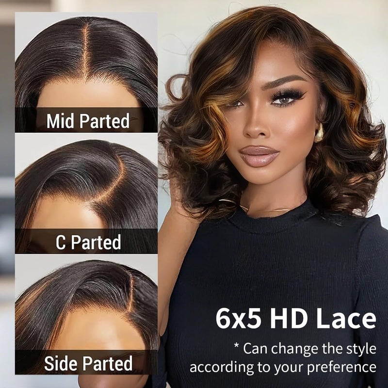 Tinashe Wear and Go Glueless Bob Wigs Human Hair 5x6 HD Lace Closure Wigs Pre Plucked Body Wave Lace Front Wigs Human Hair Short Wigs for Black Women (Loose Body Bob Wig P1B/2/30, 14inch) - Image 4