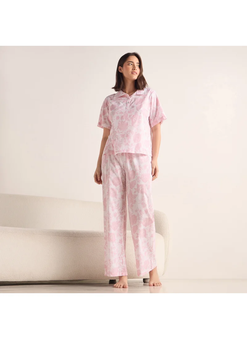 فاف Printed Short Sleeves Top and Pyjama Set