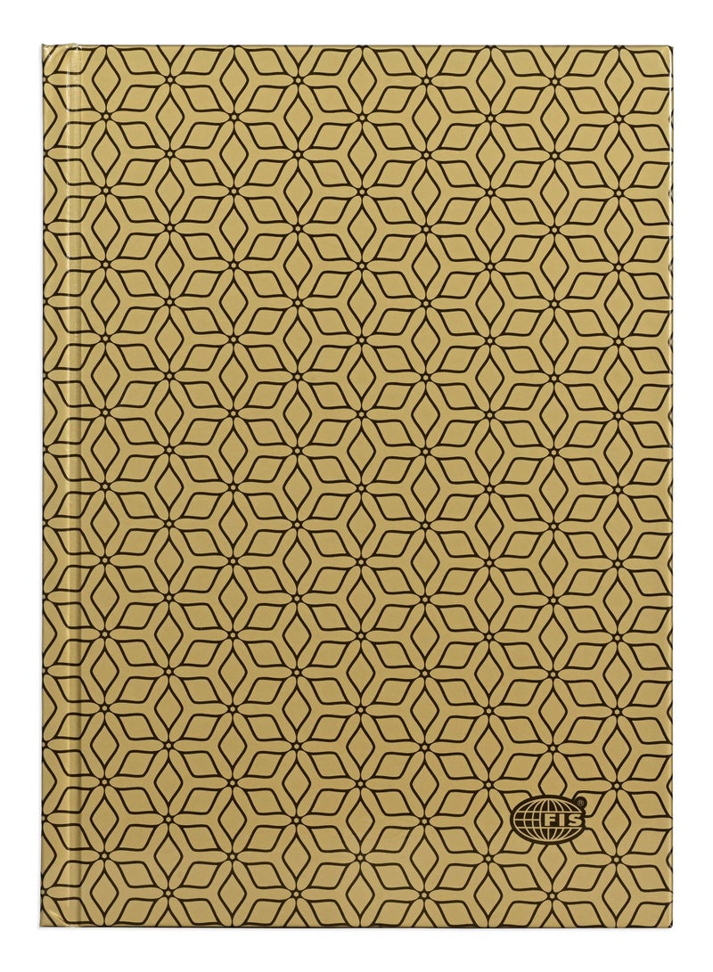FIS® Notebook Hard Cover, A5 Size(14.8x21cm), 2 Quire, 192 Pages, 96 Sheets, Single Line Ruling, Golden/Black, Packet of 5 Pieces, Design 1 - FSNBHCA5GLBKD01 - Image 1