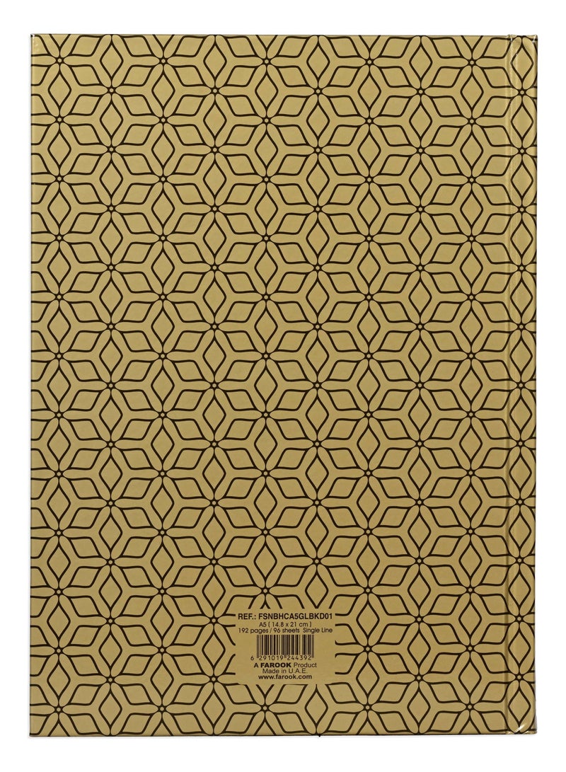 FIS® Notebook Hard Cover, A5 Size(14.8x21cm), 2 Quire, 192 Pages, 96 Sheets, Single Line Ruling, Golden/Black, Packet of 5 Pieces, Design 1 - FSNBHCA5GLBKD01 - Image 4