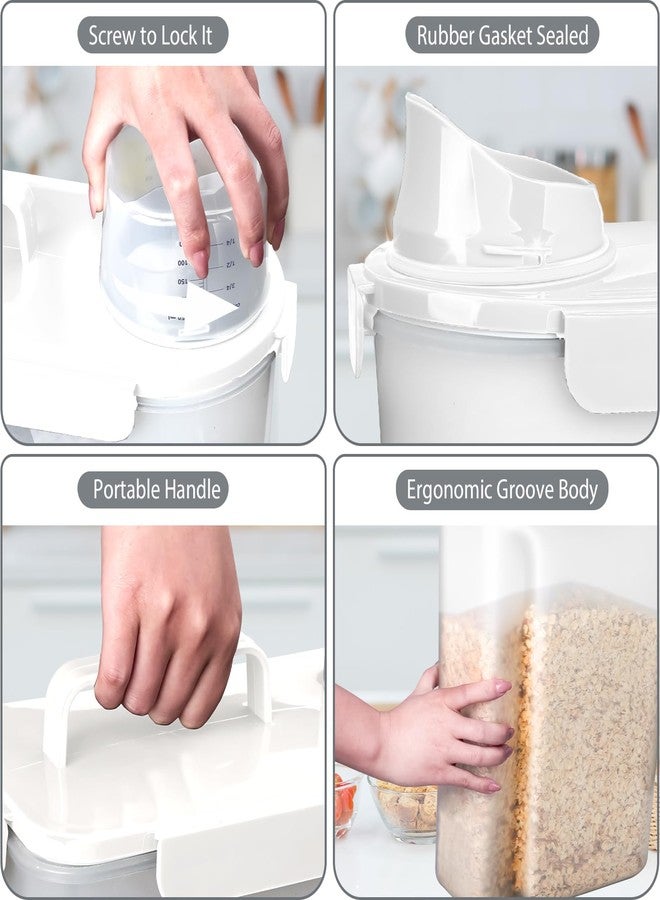 Komzon Rice Storage Containers, Airtight Cereal Containers Storage, with Pouring Spout Portable Handle for Flour, Pasta, Grain and Baking, Pet Dog Cat Bird Food Container 20lb White - Image 3