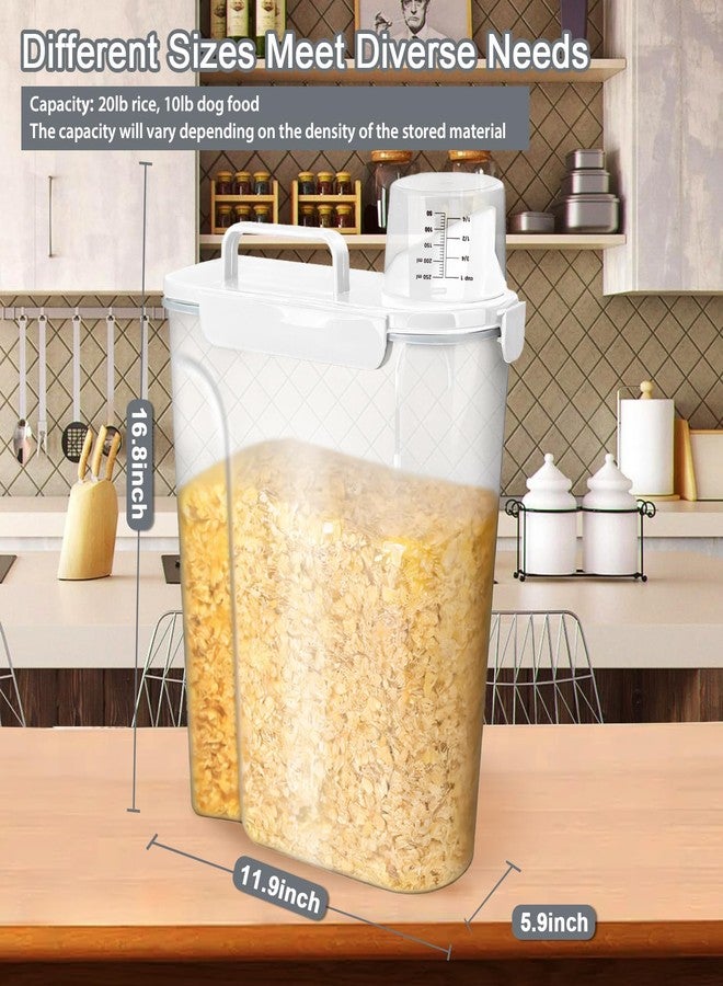 Komzon Rice Storage Containers, Airtight Cereal Containers Storage, with Pouring Spout Portable Handle for Flour, Pasta, Grain and Baking, Pet Dog Cat Bird Food Container 20lb White - Image 4