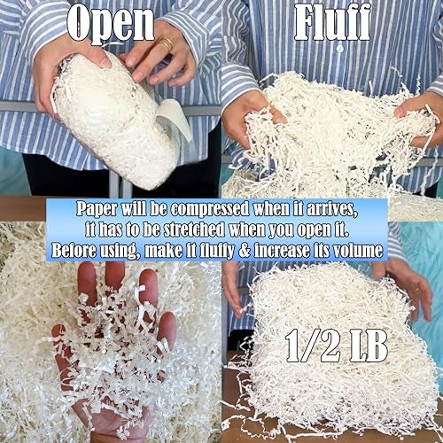 Mood Lab Crinkle Cut Paper Shred Filler - 1/2 LB White - Shredded Cut Paper for Basket Filling - Gift Box Kraft Wrapping Paper - Image 4