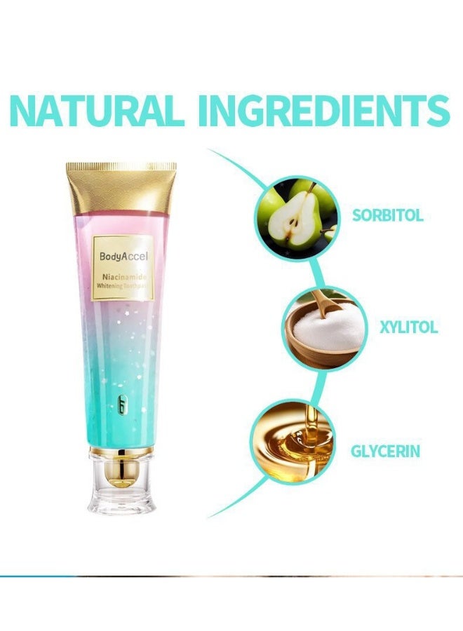 بودي أكسيل Niacinamide تبييض معجون الأسنان, Niacinamide معجون الأسنان, BodyAccel معجون الأسنان, إزالة البقع ثلاثية تبييض معجون الأسنان الطبيعي لطيف, التنفس الطازج - Image 3