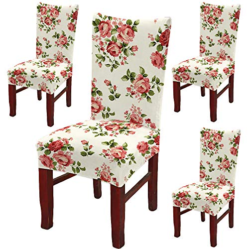 BRIDA ® Polyester & Spandex Elastic Stretchable Rose Flowers Printed Dining Chair Covers, Set of 4 (Standard size) - Image 1
