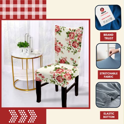 BRIDA ® Polyester & Spandex Elastic Stretchable Rose Flowers Printed Dining Chair Covers, Set of 4 (Standard size) - Image 2
