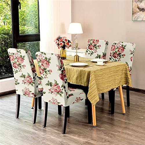 BRIDA ® Polyester & Spandex Elastic Stretchable Rose Flowers Printed Dining Chair Covers, Set of 4 (Standard size) - Image 5