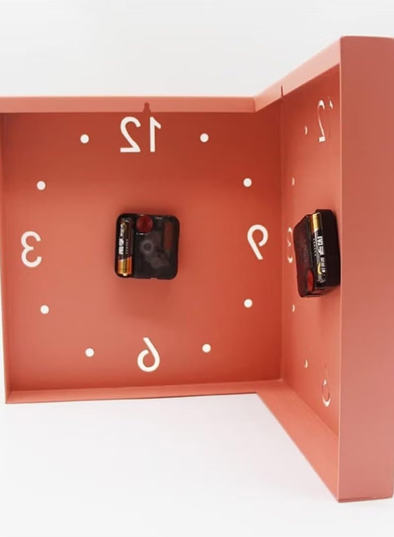 ريبنيو ساعة زاوية أنيقة، ساعة حائط مزدوجة الجوانب، غرفة معيشة، بساطة إبداعية، ساعة حائط حديثة مزدوجة الجوانب، بدون ثقب، ساعة زاوية عصرية - وردي - Image 2