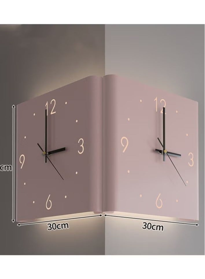 ريبنيو ساعة زاوية أنيقة، ساعة حائط مزدوجة الجوانب، غرفة معيشة، بساطة إبداعية، ساعة حائط حديثة مزدوجة الجوانب، بدون ثقب، ساعة زاوية عصرية - وردي - Image 3